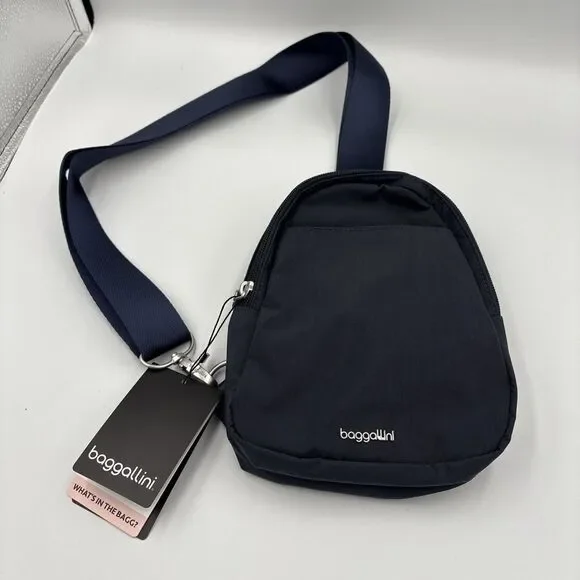 Baggallini Double Zip Mini Sling. Backpack Purse Bag Nylon Blue - Picture 1 of 9